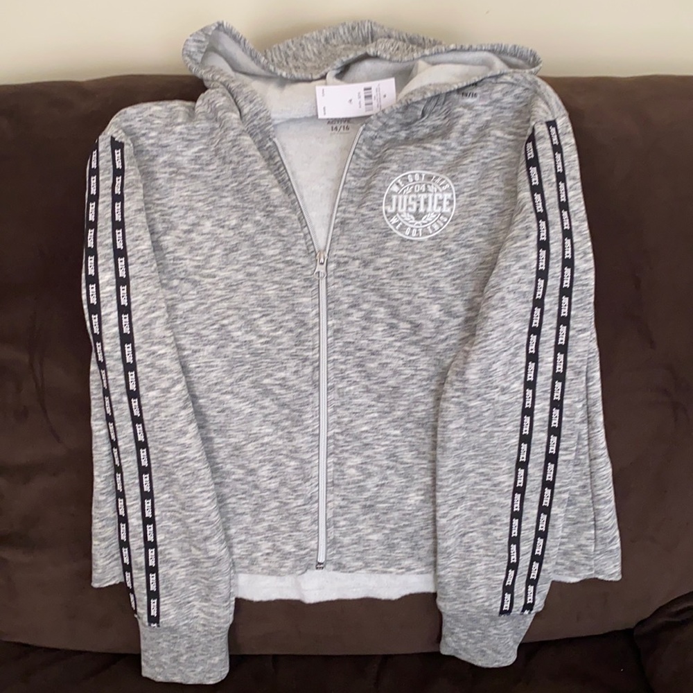 Girls Justice gray zip up cropped hoodie